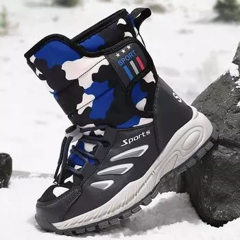 Зимняя детская теплая обувь на липучке и флисе из хлопка с высоким берцем Зимние сапоги Короткие сапоги для мальчиков и девочек Высокие сапоги 31 серый