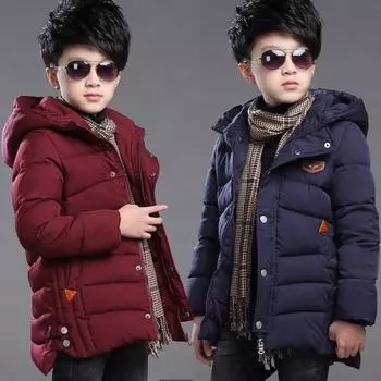 Зимняя детская ветровка для отдыха на открытом воздухе, сохраняющая тепло, куртка для подростков, длинное приталенное пальто с капюшоном 170cm темно-синий