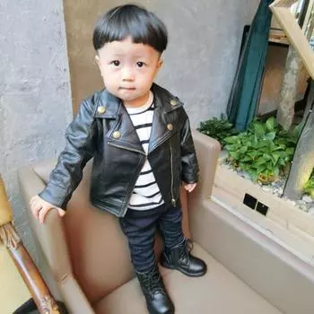 Зимняя Девочка Мальчик Детская Детская Верхняя Одежда Кожаное Пальто Короткая Куртка Одежда 120 чёрный