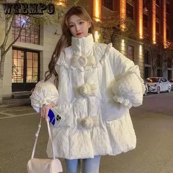 Зимняя дизайнерская нишевая пуховая хлопковая куртка, женская зимняя хлопковая куртка, утолщенная свободная белая хлопковая куртка S белый