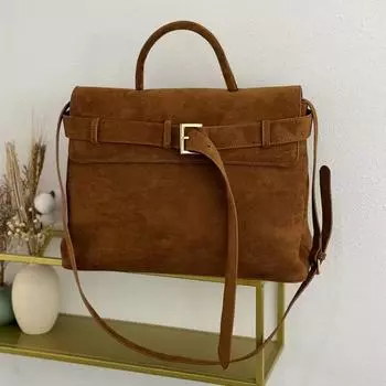 Зимняя дизайнерская женская сумка с пряжкой из матовой замши, универсальная сумка через плечо, женская рабочая сумка с выдвижной сумкой