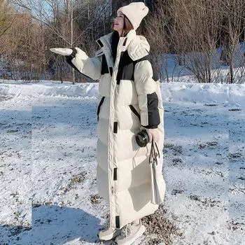 Зимняя длинная куртка из хлопка для женщин Manteau Femme Hiver 2022, свободная, в стиле сафари, толстая, теплая, с капюшоном, женские пальто до колена L чёрный