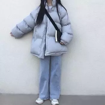 Зимняя длинная куртка из хлопка для женщин, свободная стеганая куртка на молнии, женская однотонная утолщенная теплая парка для женщин, цвет черный белый S