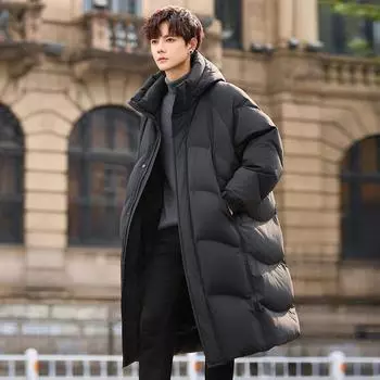 Зимняя длинная куртка с капюшоном, мужская модная брендовая свободная теплая куртка для пожилых мужчин S