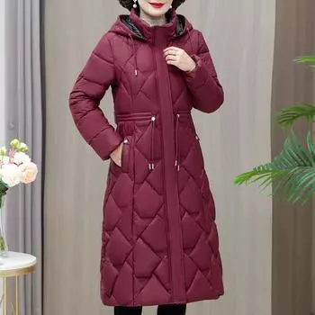 Зимняя длинная парка для женщин, новинка 2023 года, толстое теплое пальто с длинными рукавами на молнии, женская зимняя куртка с капюшоном XL красный