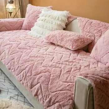 Зимняя длинная плюшевая подушка для дивана, толстая нескользящая высококачественная диванная полотенца, кожаный чехол для дивана, легкий роскошный стиль, простая подушка для сиденья 70x70cm 1pcs