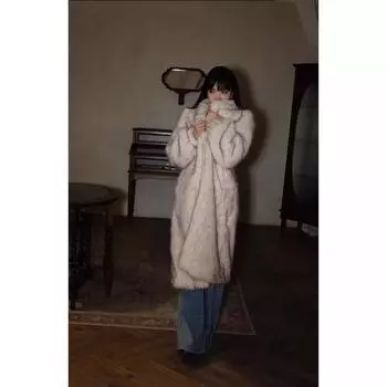 Зимняя длинная шуба из лисьего меха свободный воротник-стойка экологически чистый искусственный мех модная повседневная шуба новая S