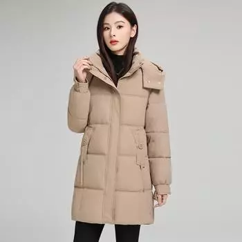 Зимняя длинная, средняя и длинная утепленная куртка корейской версии, свободная и утолщенная модная утепленная куртка, женская куртка M хаки