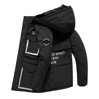 Зимняя длинная стеганая куртка, утолщенное теплое многофункциональное светоотражающее мужское и женское пальто M чёрный