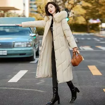 Зимняя длинная утепленная до колена новая повседневная одежда из хлопка для женщин и пожилых людей среднего возраста, хлопковая подбитая одежда для мам среднего возраста, иностранная куртка XL Suggestions (90-52.5 kg) кофейный