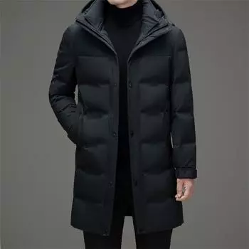 Зимняя длинная утепленная куртка-пуховик с капюшоном для мужчин среднего возраста, белая утиная пуховая куртка, защищающая от холода M темно-синий