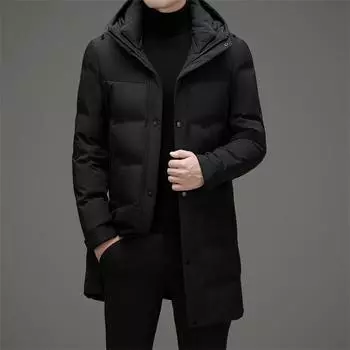 Зимняя длинная утепленная куртка-пуховик с капюшоном для мужчин среднего возраста, белая утиная пуховая куртка, защищающая от холода M темно-синий