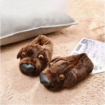Зимняя домашняя обувь Kawaii Puppy, пушистые тапочки для взрослых с изображением животных, женская домашняя обувь для пар, женские забавные пушистые тапочки, Прямая поставка CN 35-42(one size)