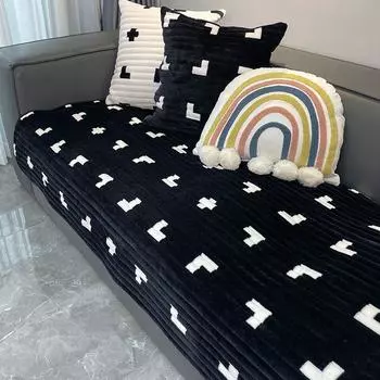 Зимняя фланелевая подушка для дивана, простая современная черно-белая короткая плюшевая нескользящая подушка для сиденья, чехол для подушки, полотенце, подушка для сиденья, новинка 70*70cm