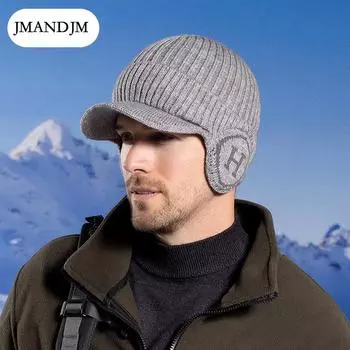 Зимняя флисовая бейсболка с защитой ушей, мужская вязаная шерстяная шапка-пуловер для улицы, теплая для холодной погоды бежевый