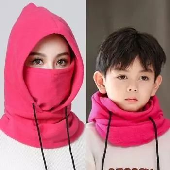 Зимняя флисовая детская шапка для улицы, ветрозащитная велосипедная шапка для детей, мальчиков и девочек, однотонный толстый теплый шарф с капюшоном 3-8 years old