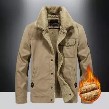 Зимняя флисовая джинсовая куртка мужская хлопковая куртка мужская свободная утолщенная куртка из овечьего флиса M хаки