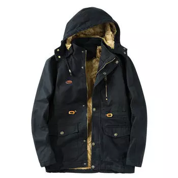 Зимняя флисовая хлопковая куртка с капюшоном, мужская повседневная хлопковая мужская куртка большого размера средней длины M