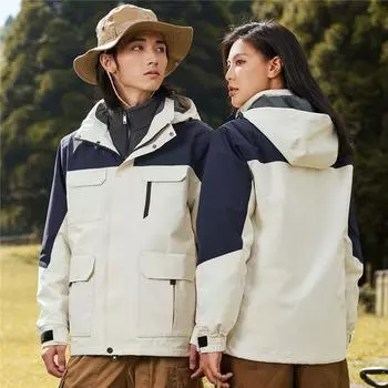 Зимняя флисовая куртка 3 в 1 с защитой от холода, рабочая одежда для походов на открытом воздухе, модная куртка для пар, ветрозащитная и теплая M чёрный