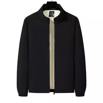 Зимняя флисовая куртка из бархата для повседневных видов спорта, для людей среднего и пожилого возраста, воротник-стойка, зимняя теплая куртка XXXXXL чёрный