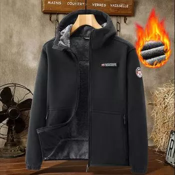 Зимняя флисовая куртка с капюшоном и молнией из овечьей шерсти, зимняя бархатная флисовая куртка с длинными рукавами приталенного кроя XXXXXL чёрный