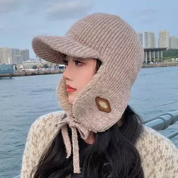 Зимняя флисовая морозостойкая шапка, женская толстая теплая шапка Lei Feng, уличная ветрозащитная шапка с защитой ушей, вязаная шерстяная шапка чёрный