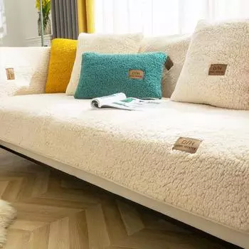 Зимняя флисовая подушка для дивана из ягненка, утолщенная плюшевая высококачественная простая зимняя подушка для сиденья, нескользящий кожаный чехол для дивана 90*70cm