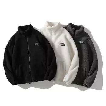 Зимняя флисовая пушистая куртка в стиле хип-хоп, уличная одежда, Harajuku, нечеткое пальто на молнии, мужские осенние однотонные легкие куртки черного, бежевого цвета S белый