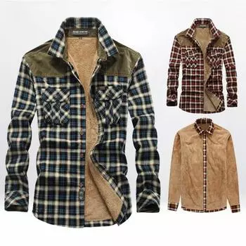 Зимняя флисовая рубашка в клетку для мужчин с длинным рукавом, утолщенная теплая рубашка из овечьего флиса M