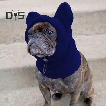 Зимняя флисовая шапка для собак, теплый головной убор для собак, чехол для ушей, регулируемый капюшон для собак, ветрозащитный шарф для шеи для щенков маленьких и средних пород S темно-синий