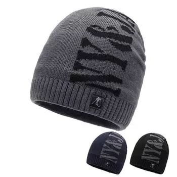 Зимняя флисовая шапка Теплая вязаная шапка Простая повседневная шерстяная шапка Уличная шапка-пуловер Повседневная вязаная шапка one size fits all тёмно-синий