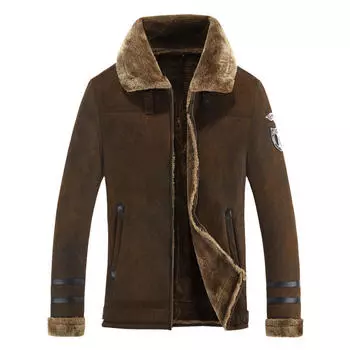 Зимняя флисовая утолщенная искусственная меховая интегрированная куртка с лацканами для мужчин среднего возраста M коричневый