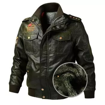 Зимняя флисовая утолщенная стираная куртка из искусственной кожи, мужская кожаная куртка большого размера M коричневый