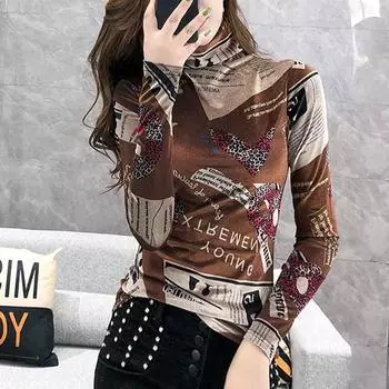 Зимняя футболка с принтом и длинными рукавами, темперамент, женская повседневная бархатная рубашка S