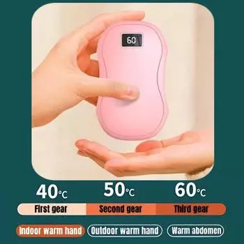 Зимняя грелка для рук 2 в 1 Портативная мини-грелка для рук с зарядкой через USB Двусторонняя грелка для рук Цифровой дисплей Быстрый нагрев грелка для рук белый