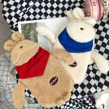 Зимняя грелка с изображением кролика из мультфильма, плюшевая грелка для снятия стресса и боли, с вязаным мягким уютным чехлом, грелка для рук белый