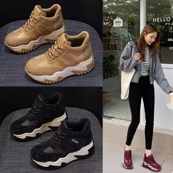 Зимняя хит продаж 2024 года — повседневная женская обувь для пап: Классические спортивные кроссовки на толстой подошве M2669 single lining, 39 красный