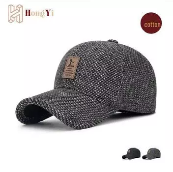 Зимняя хлопковая клетчатая шапка-утконос с теплыми наушниками для пожилых людей серый