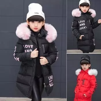 Зимняя хлопковая куртка для девочек средней и длинной длины, куртка для девочек-подростков, детские пальто, верхняя одежда с подкладкой, детская длинная плотная одежда с капюшоном 160cm чёрный