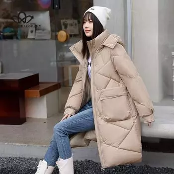 Зимняя хлопковая куртка для женщин, новая хлопковая куртка в корейском стиле для женщин выше колена, модная куртка большого размера M серый