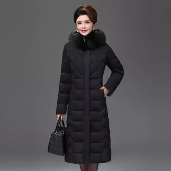 Зимняя хлопковая куртка для женщин среднего возраста с длинным капюшоном и меховым воротником, стеганая парка, повседневная толстая теплая куртка XL белый