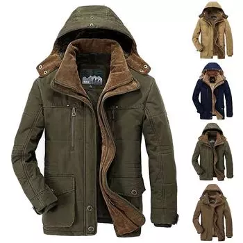 Зимняя хлопковая куртка на молнии со съемным воротником и трехмерным накладным карманом XXL