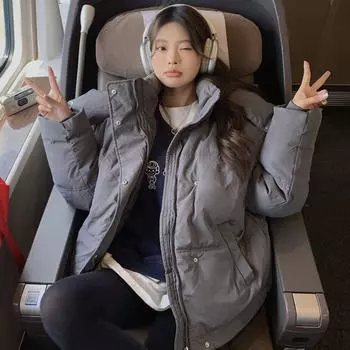 Зимняя хлопковая куртка оверсайз с капюшоном, теплая и удобная S серый