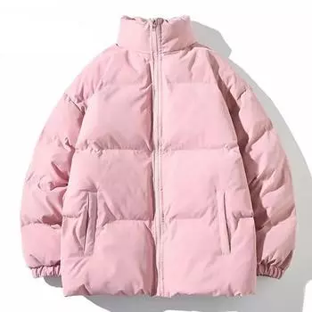 Зимняя хлопковая куртка-пуховик для мужчин, утепленная теплая куртка с воротником-стойкой, однотонная повседневная парка для женщин и пар, уличная одежда S чёрный