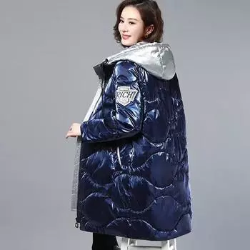 Зимняя хлопковая куртка-пуховик Женская одежда Зимняя утепленная парка Теплые свободные пальто с капюшоном из хлопка XXXL чёрный