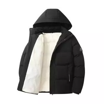 Зимняя хлопковая куртка с добавлением флиса, мужская хлопковая куртка для осени и зимы, теплая хлопковая куртка для людей среднего и пожилого возраста XXXXXL чёрный