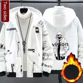 Зимняя хлопковая куртка с капюшоном, мужское хлопковое пальто, толстое теплое пальто, брендовый пуховик с принтом для молодежи M