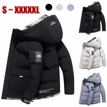 Зимняя хлопковая куртка с капюшоном, однотонная куртка, утепленное теплое хлопковое пальто, мужское хлопковое пальто на пуху, большие размеры S-5XL M чёрный