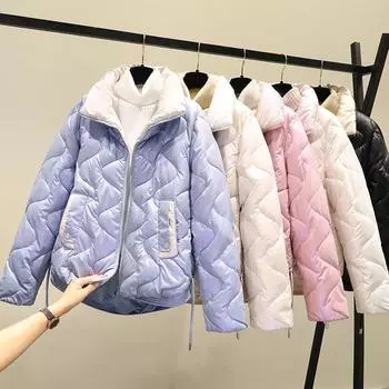 Зимняя хлопковая куртка с воротником-стойкой, женская модная короткая хлопковая куртка, свободное пальто L чёрный