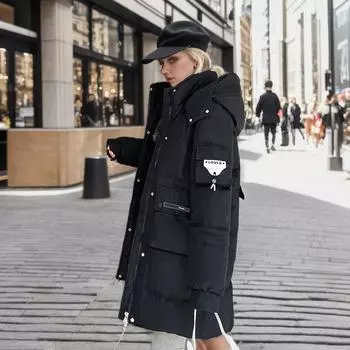 Зимняя хлопковая куртка, женская средняя длина, свободная и плотная хлопковая куртка, студенческая куртка с капюшоном, модная хлопковая куртка-пуховик M жёлтый